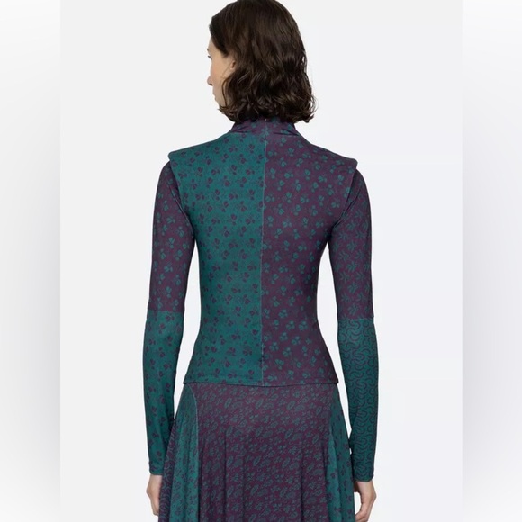 SEA New York Panna Coord Set Turtle Neck top Size Medium Purple Green Floral - Picture 2 of 7